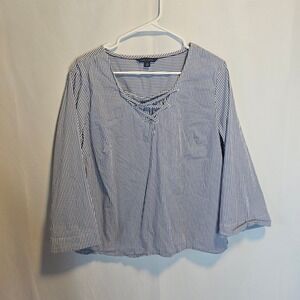 Tommy Hilfiger‎ Women's XL Striped Long Sleeve Lace Up Blouse Top